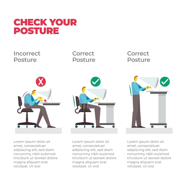Vecteur gratuit infographie de correction de posture plate