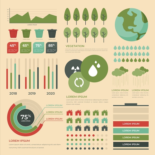 Vecteur gratuit infographie de l'écologie plat avec des couleurs rétro