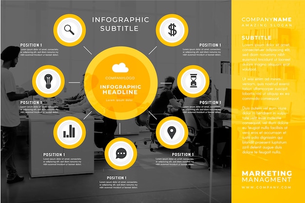 Vecteur gratuit infographie de l'entreprise avec modèle d'image