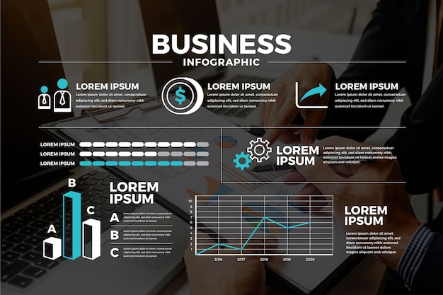 Vecteur gratuit infographie d'entreprise avec photo