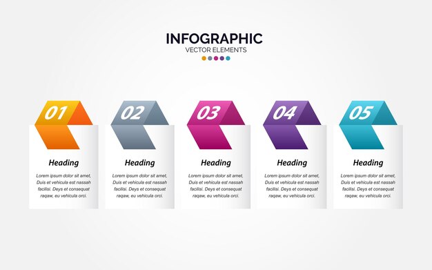 Infographie horizontale business marketing vector design dossier de modèle coloré 5 options ou étapes dans un style minimal