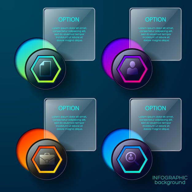 Infographie Avec Des Icônes Conceptuelles De Formes Dégradées De Boutons Commerciaux Et De Boîtes Carrées De Légendes De Texte