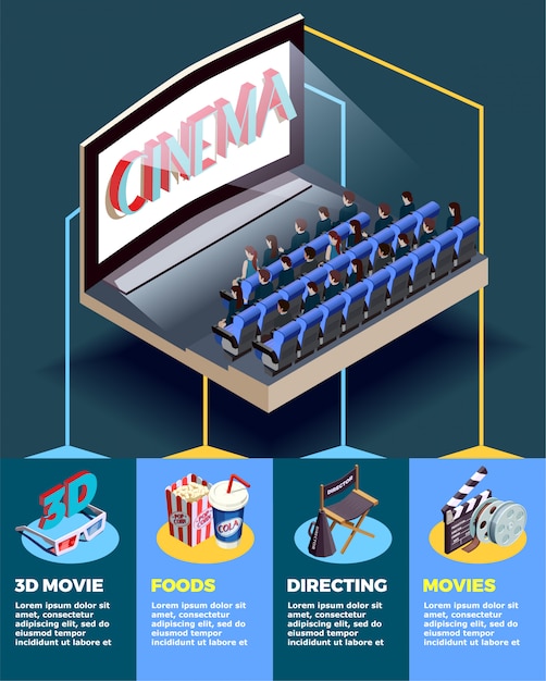 Vecteur gratuit infographie isométrique du cinéma auditorium