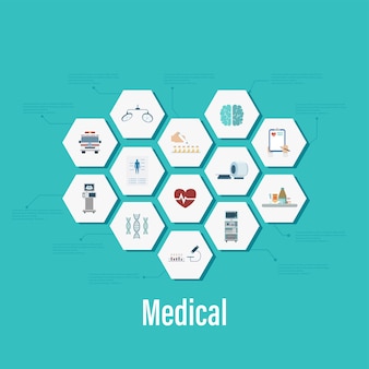 Infographie médicale avec illustration vectorielle d'icônes médicales design plat