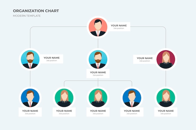 Vecteur gratuit infographie d'organigramme plat avec photo