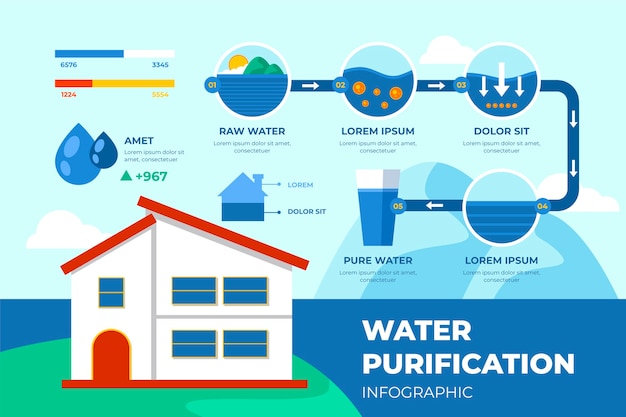 Vecteur gratuit infographie sur la purification de l'eau plate de l'industrie