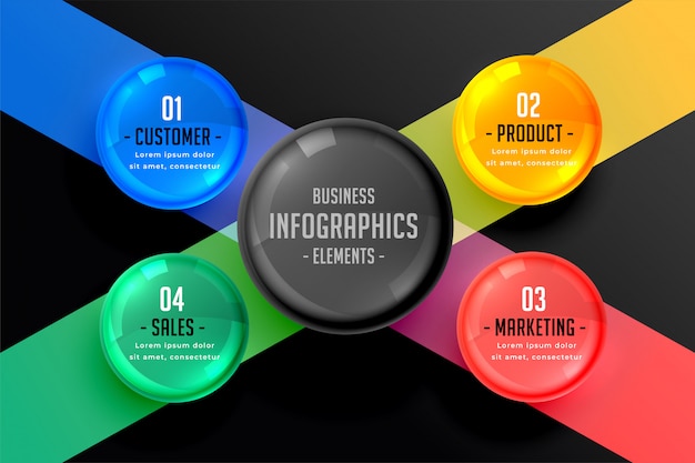 Vecteur gratuit infographie sombre de quatre étapes
