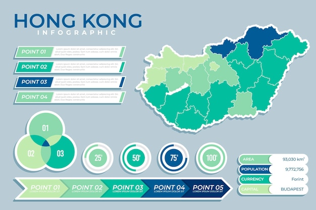 Vecteur gratuit infographie de statistiques de carte de hongrie plate