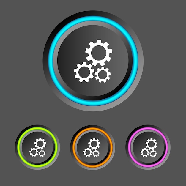 Infographie Web abstraite avec boutons ronds anneaux colorés et icônes d'engrenages