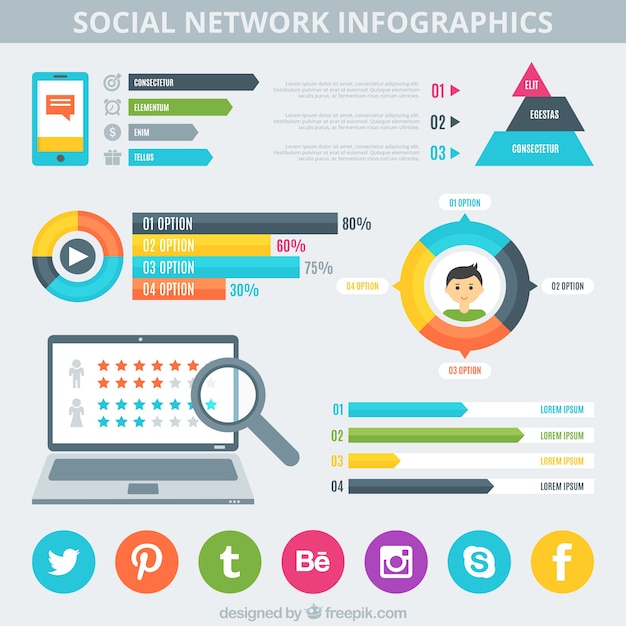 Vecteur gratuit infographies avec des graphiques de médias sociaux