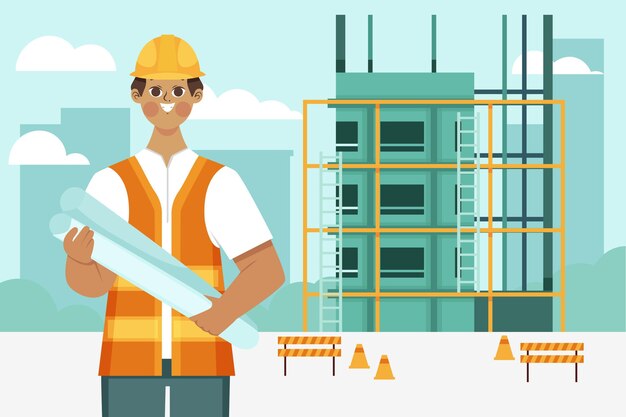 Ingénieurs travaillant sur la conception plate de construction