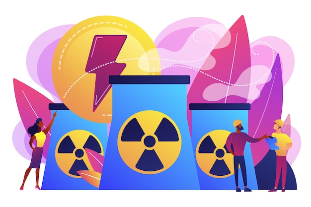 Ingénieurs Travaillant Dans Des Réacteurs De Centrales Nucléaires Libérant De L'énergie. énergie Nucléaire, Centrale Nucléaire, Concept De Source D'énergie Durable.