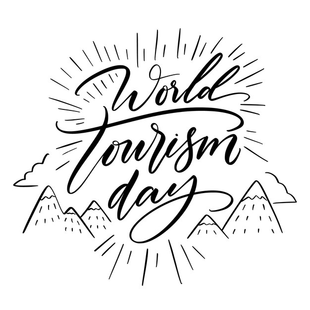 Inscription de la journée mondiale du tourisme avec des montagnes