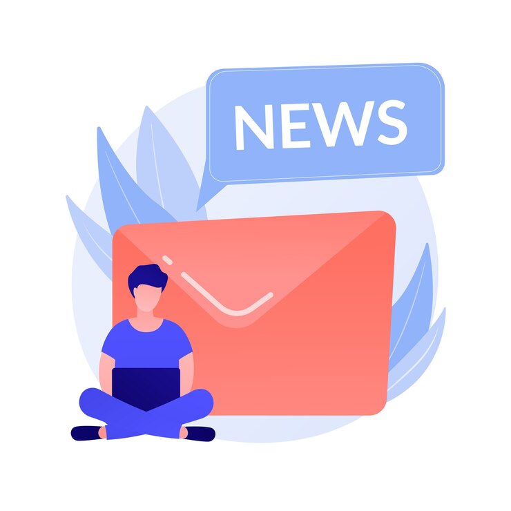 Vecteur gratuit inscription à la newsletter. passe-temps moderne, lecture de nouvelles en ligne, courrier internet. publicité de spam, lettre de phishing, élément de conception d'idée d'escroquerie.