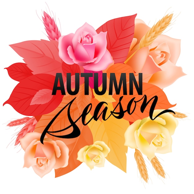 Inscription de la saison d&#39;automne avec des feuilles colorées. Inscription créative moderne
