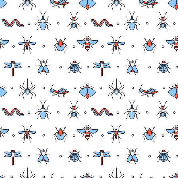 Insectes icônes carré seamless pattern