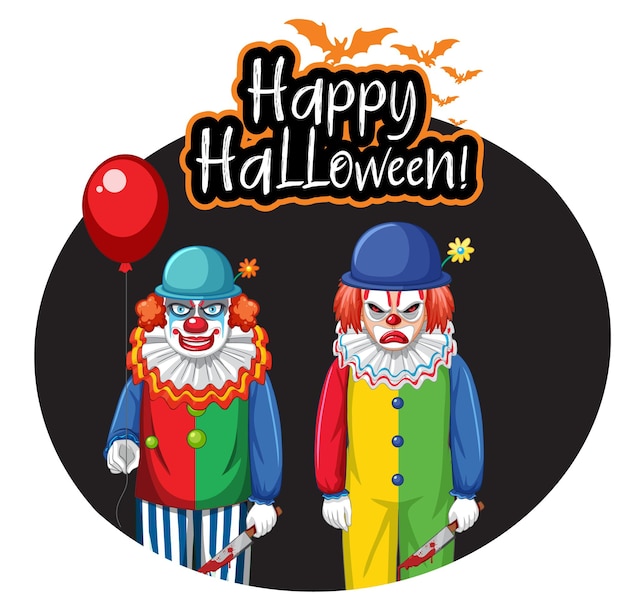 Vecteur gratuit insigne d'halloween heureux avec deux clowns effrayants