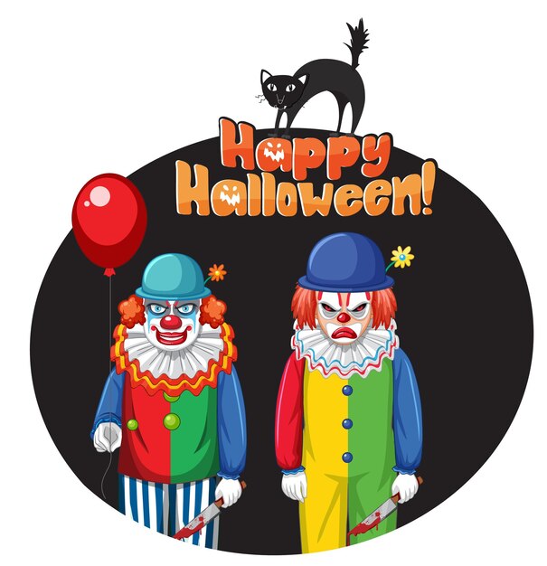 Insigne D'halloween Heureux Avec Deux Clowns Effrayants