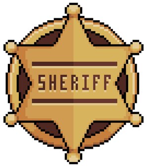 Insigne de shérif d'art de pixel dans l'icône de vecteur d'insigne de police de forme d'étoile pour le jeu 8bit sur le fond blanc