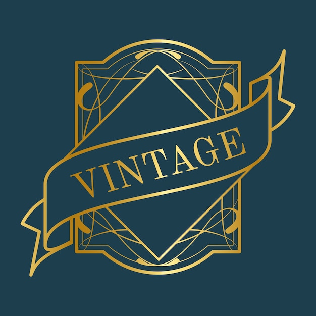 Vecteur gratuit insigne vintage art nouveau doré sur vecteur bleu