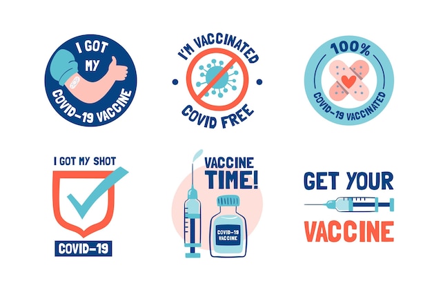 Vecteur gratuit insignes de campagne de vaccination dessinés à la main