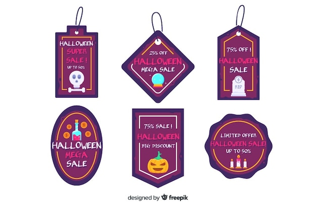 Vecteur gratuit insignes de fantaisie pour collection de vente appartement halloween