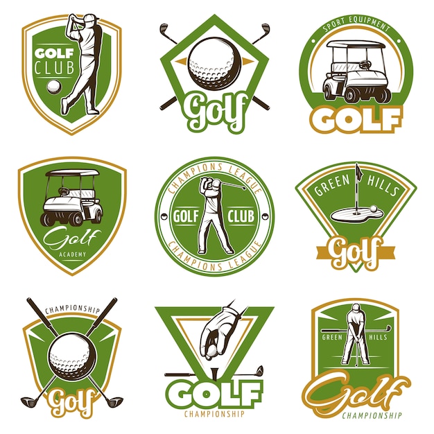 Vecteur gratuit insignes de golf vintage colorés