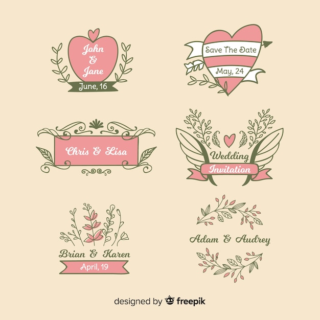 Insignes De Mariage Floral Dessinés à La Main