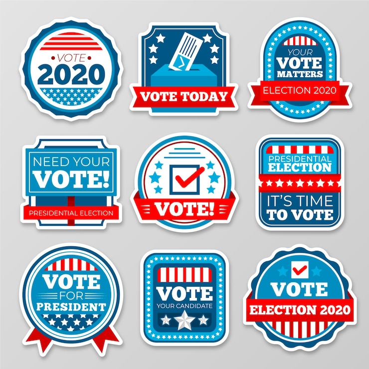 Vecteur gratuit insignes de vote et autocollants