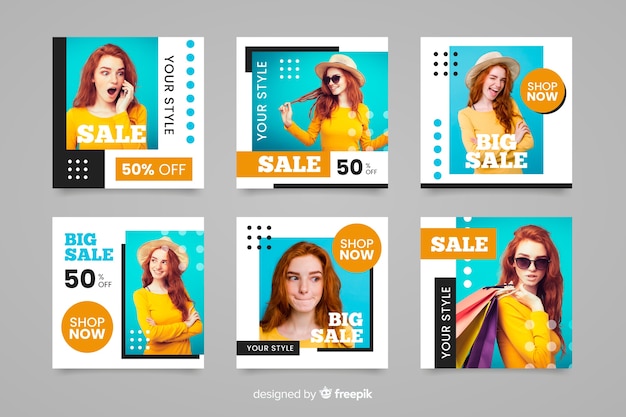 Vecteur gratuit instagram post vente ensemble de mode abstraite