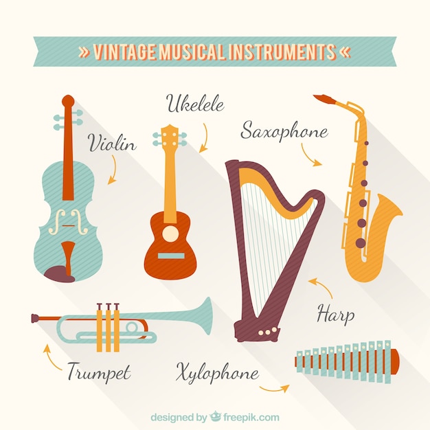 Vecteur gratuit instruments de musique vintage