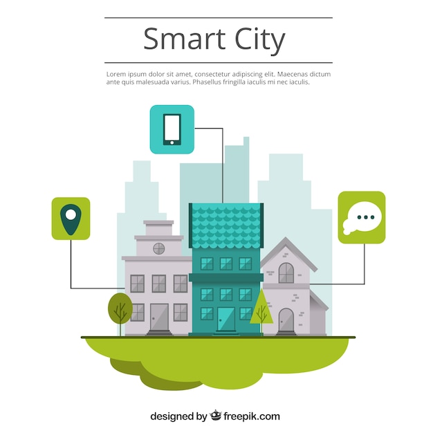 Intelligent fond de ville en design plat avec des maisons