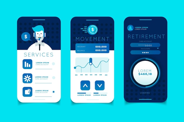 Vecteur gratuit interface de l'application bancaire
