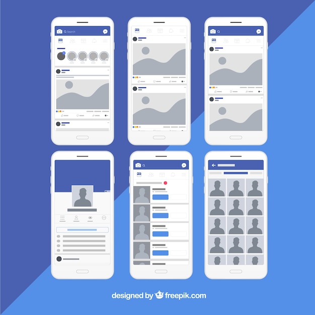 Vecteur gratuit interface d'application facebook avec un design minimaliste
