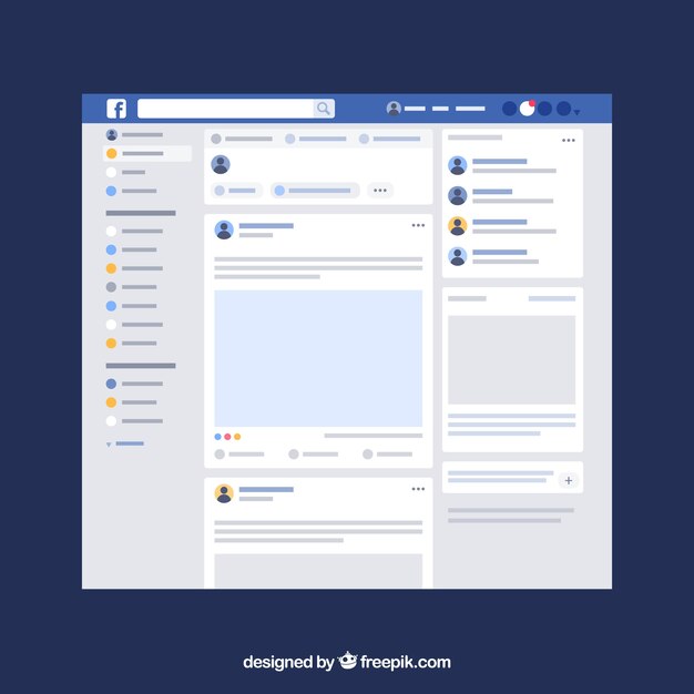 Interface d'application Facebook avec un design minimaliste