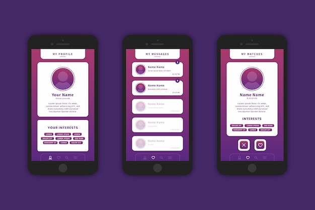 Vecteur gratuit interface d'application de rencontres violet dégradé