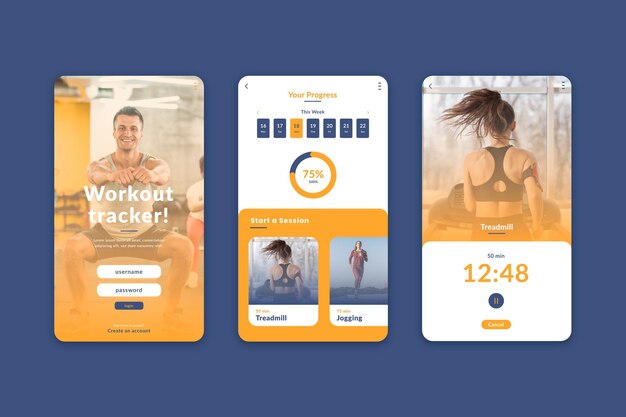 Interface de l'application de suivi d'entraînement