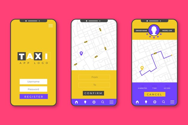 Interface de l'application de taxi