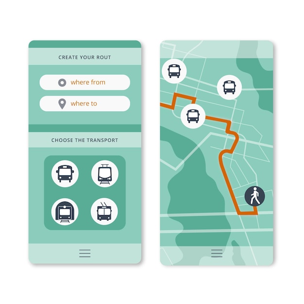 Vecteur gratuit interface de l'application de transport public