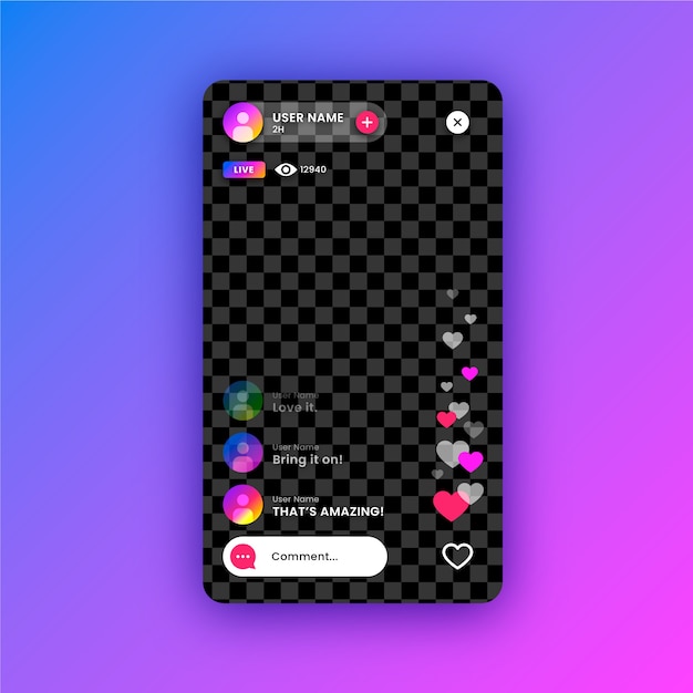 Vecteur gratuit interface instagram de diffusion en direct