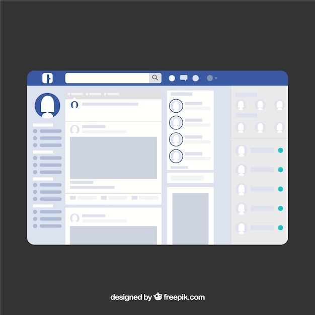 Vecteur gratuit interface web facebook avec un design minimaliste