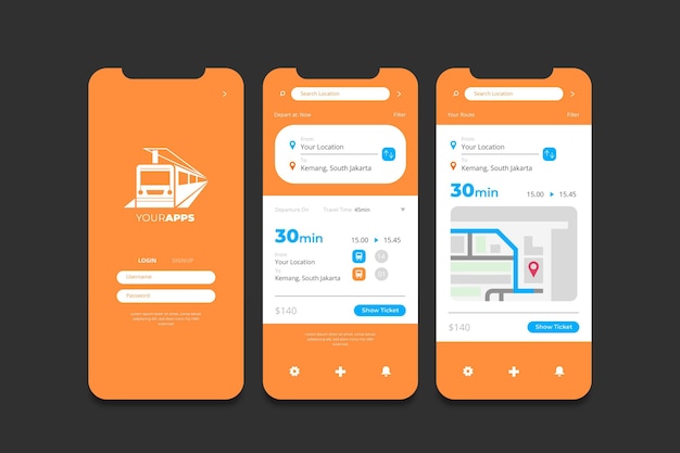 Vecteur gratuit interfaces d'application de transport public