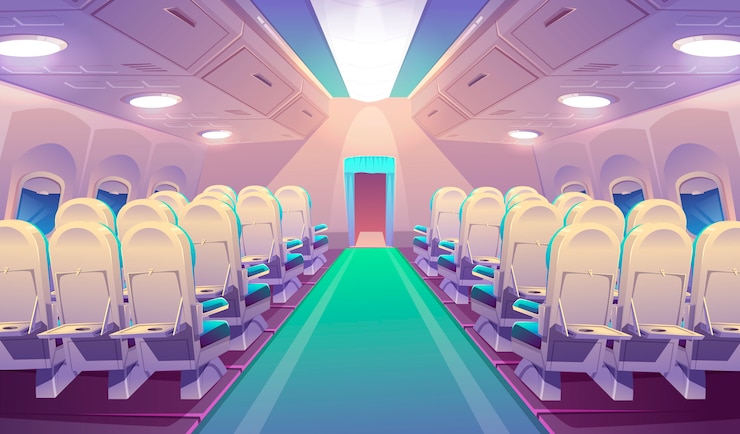 Vecteur gratuit intérieur d'avion vide avec des chaises