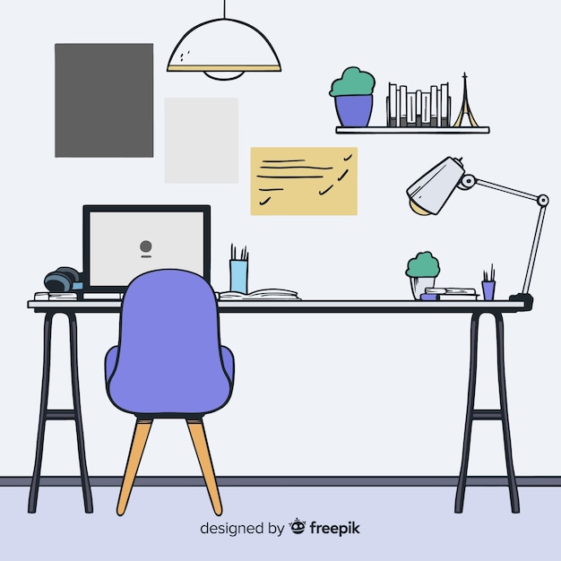 Intérieur de bureau moderne dessiné à la main