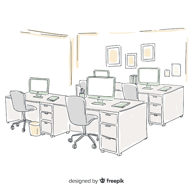 Intérieur de bureau moderne dessiné à la main