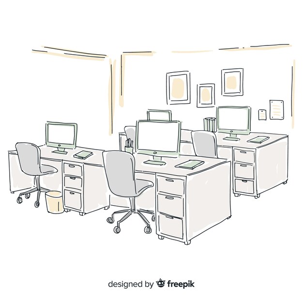 Intérieur de bureau moderne dessiné à la main