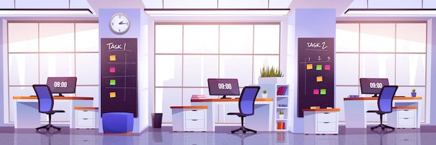 Vecteur gratuit intérieur de bureau moderne, lieu de travail en espace ouvert