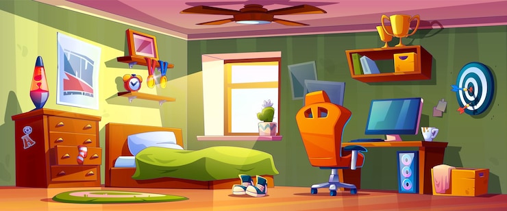 Vecteur gratuit l'intérieur de la chambre d'adolescent