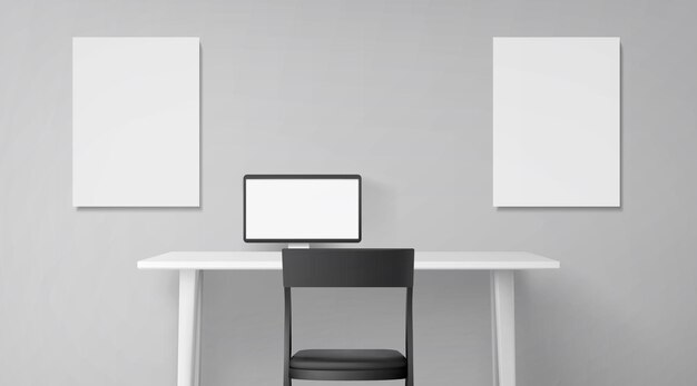 Intérieur de la chambre avec bureau, siège et ordinateur sur table