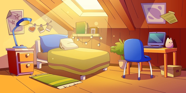 Vecteur gratuit intérieur d'une chambre mansardée pour enfants